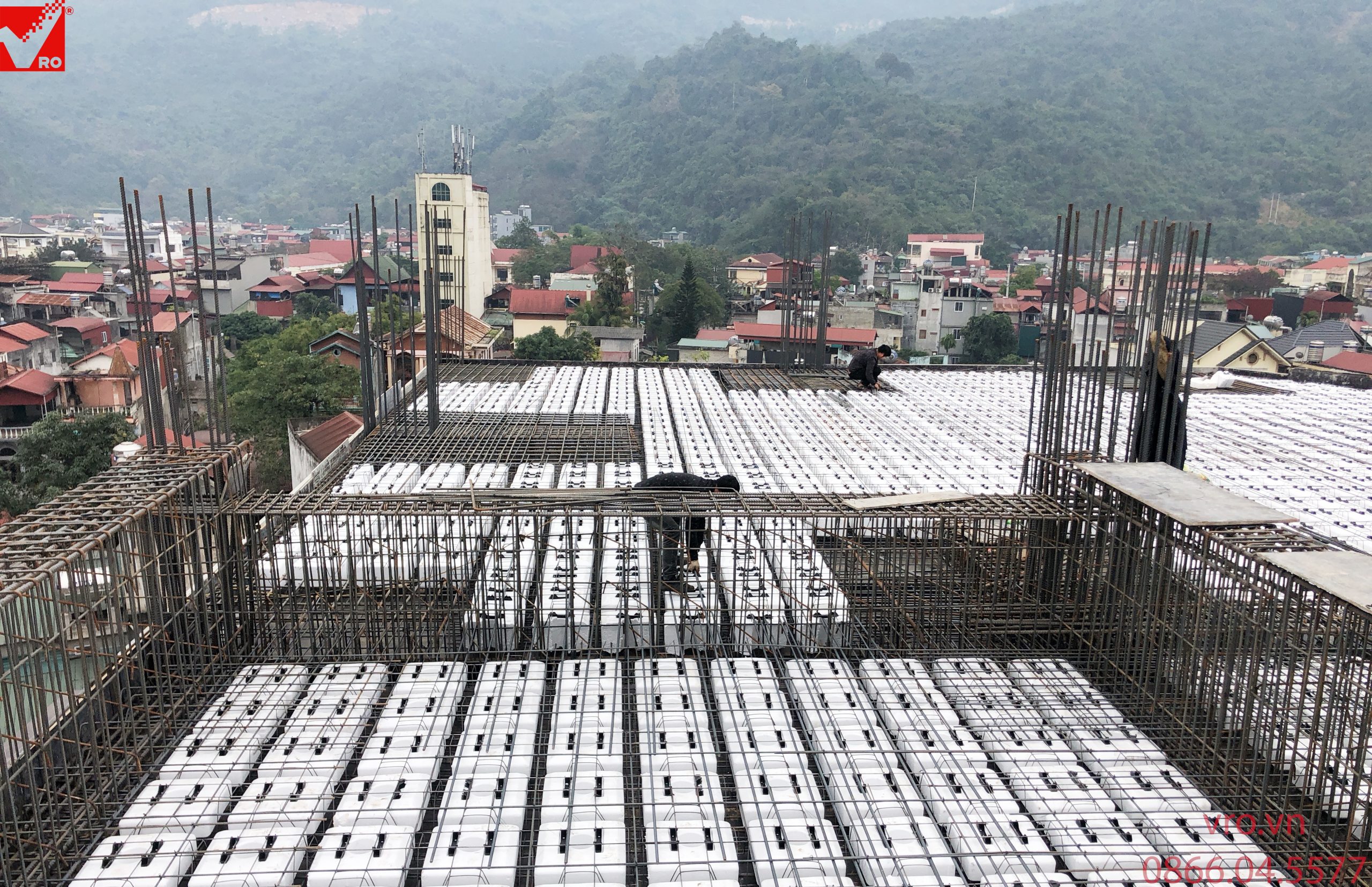 long-span floor project, flat-plate floor, VRO's voided slab forming system, manh tuan villa project