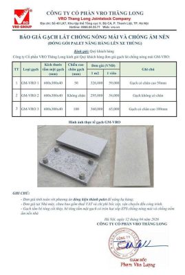 Bảng giá gạch chống nóng sân thượng, chống nóng mái GM-VRO