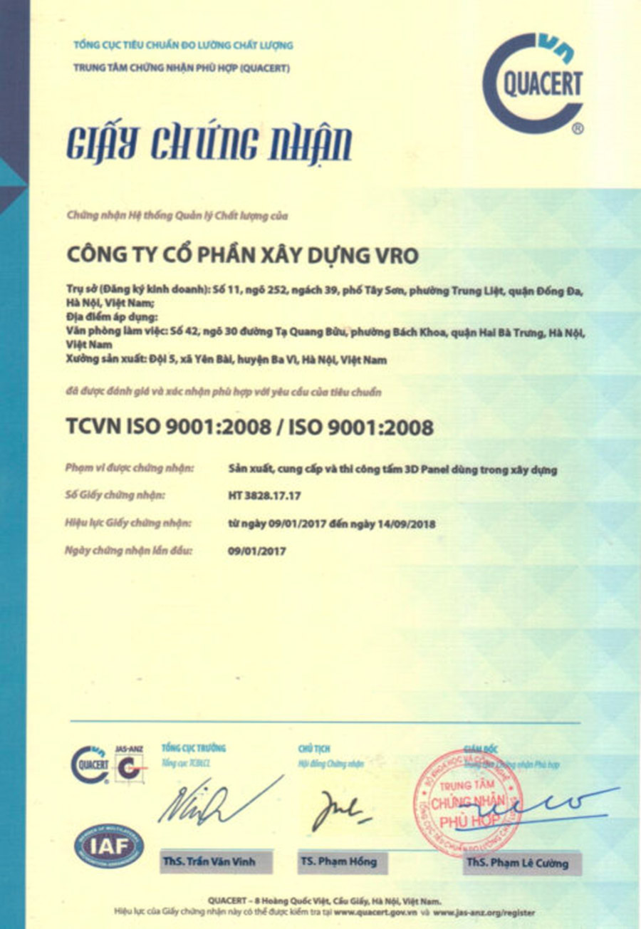 Giấy chứng nhận ISO - VRO Group