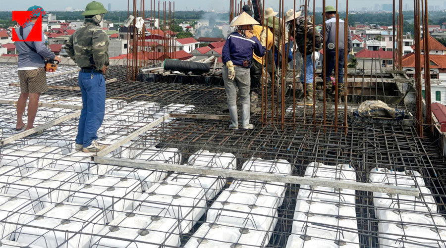 Sàn phẳng vượt nhịp công trình Văn Ngọ tại Đông Anh, Hà Nội