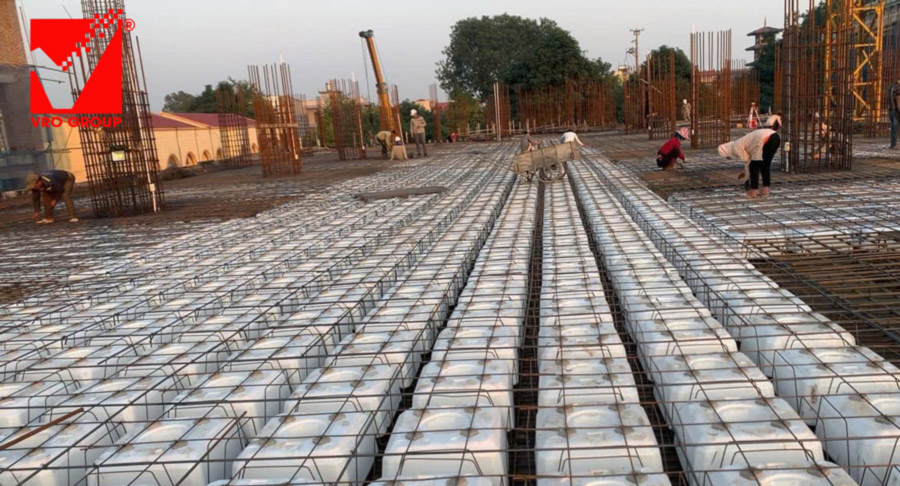 Thi công sàn phẳng không dầm vuọt ưnhịp VRO công trình The Dome Hotel Hà Nam