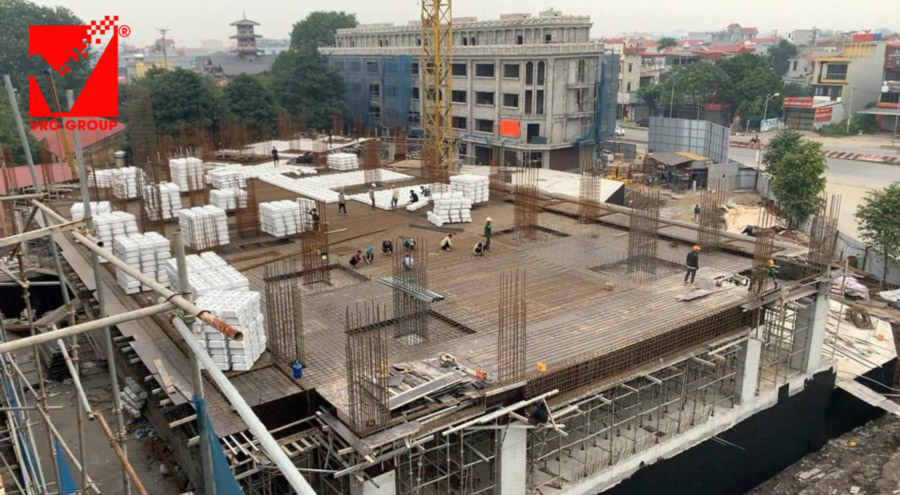 Thi công sàn phẳng không dầm vuọt ưnhịp VRO công trình The Dome Hotel Hà Nam