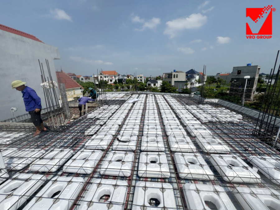 Thi công sàn xốp vượt nhịp lớn công trình Trung Kiên - Thái Bình