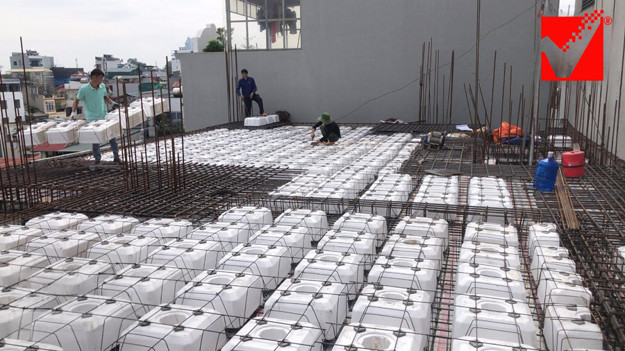 Thi công sàn phẳng lõi xốp công trình Tiến Linh