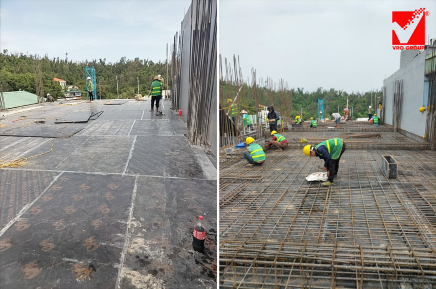 Thi công sàn tầng 5 công trình Quang Trường - Cô Tô, Quảng Ninh