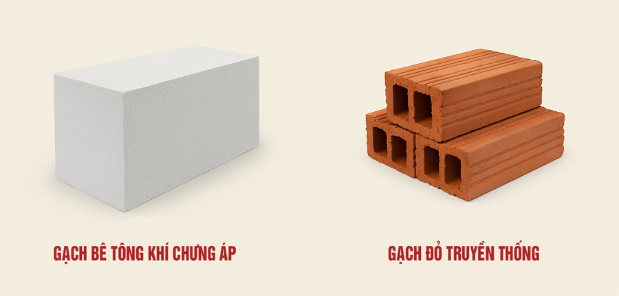 Gạch bê tông khí chưng áp vs gạch đỏ