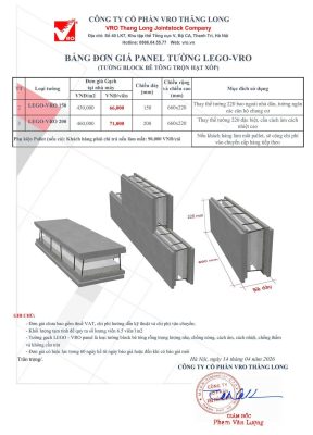 Đơn giá gạch bê tông nhẹ VRO