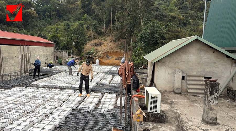Thi công sàn phẳng hộp xốp công trình Quang Minh - Lào Cai
