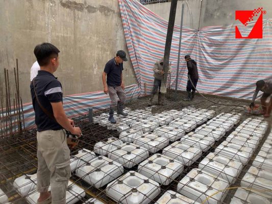 Thi công sàn phẳng không dầm công trình Minh Khang - Nam Định